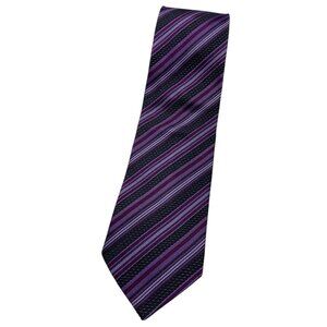 HUGO BOSS Men's 100% Silk Necktie LUXURY Tie Purple Gray Striped W:3.7" EUC